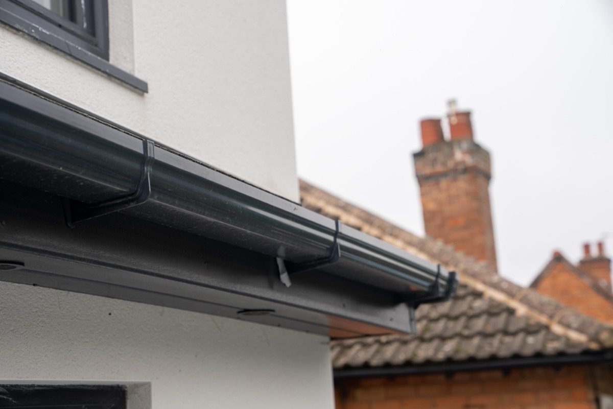 White fascia, soffit and guttering on a UK house