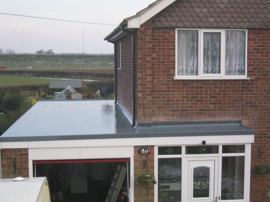 GRP fibreglass flat roof on a British house extension