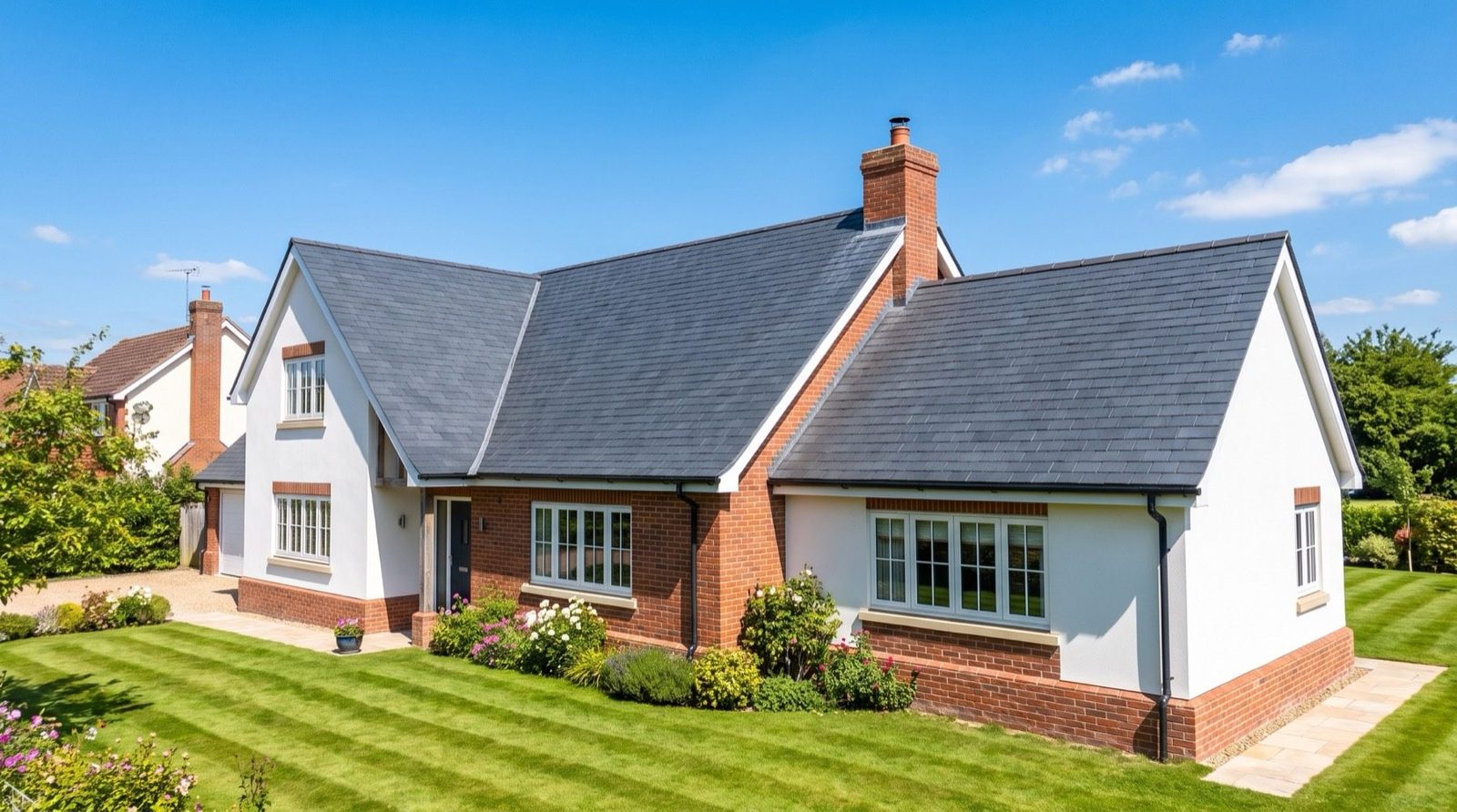 British home with a clean, well maintained roof