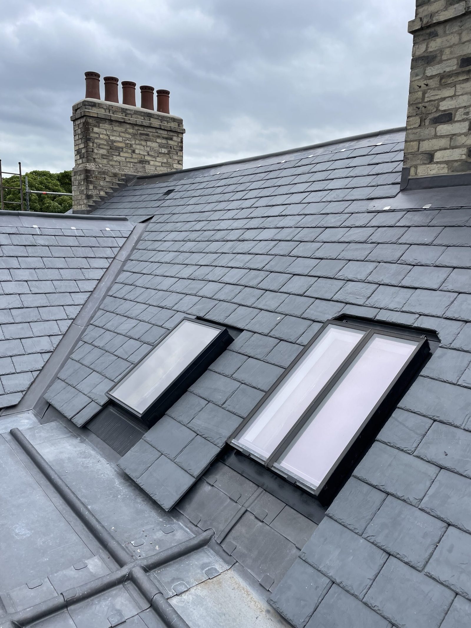 Lead flashing detail around a roof on a UK home