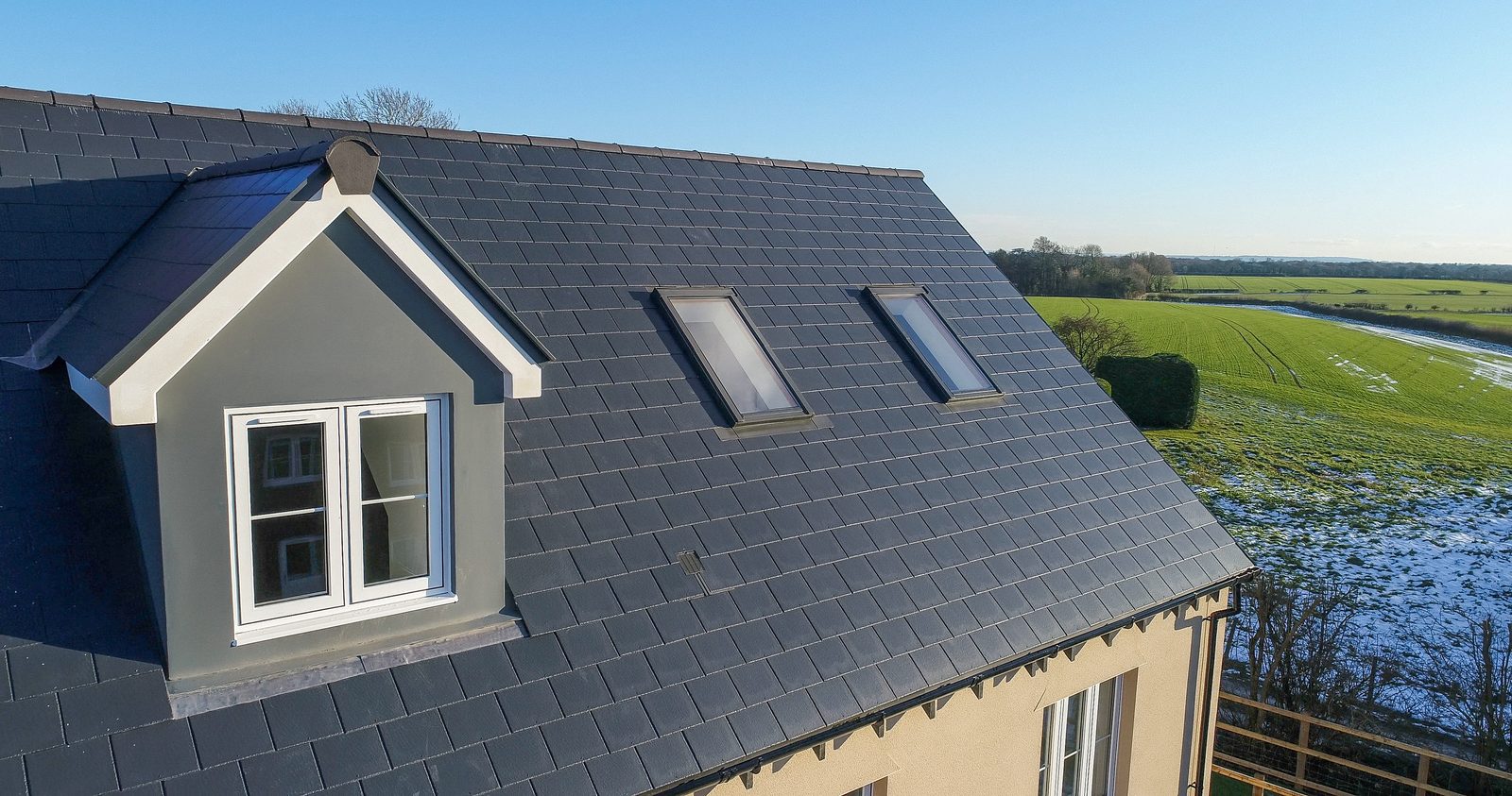 Close up of slate roof tiles on a British property